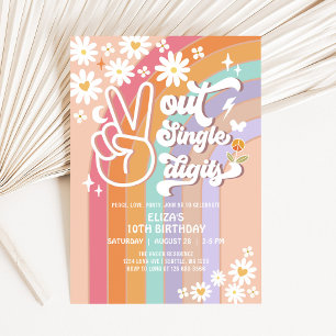 Peace Out Einstellige Zahlen 10. Groovy Geburtstag Einladung