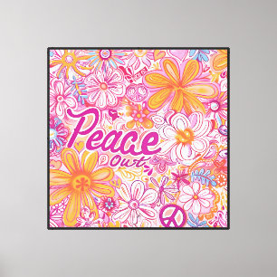 Peace Out Hippie Blumen Frieden Zeichen Retro-Must Leinwanddruck
