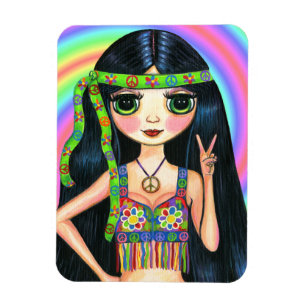 Peace Out Hippie Girl Big Mit Augen Süsse Magnet