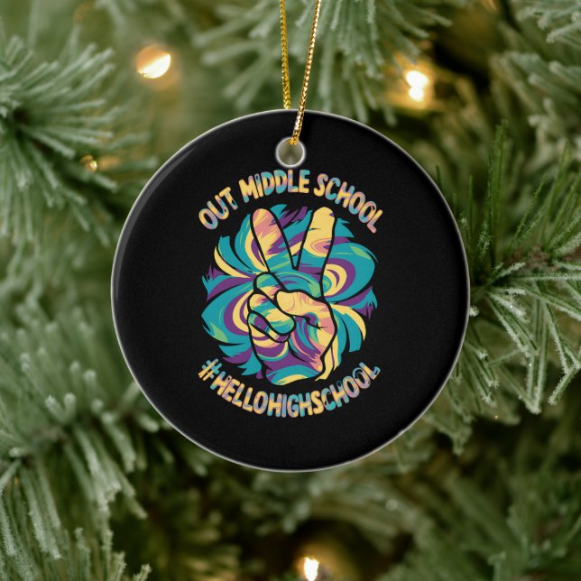 Peace Out Middle Hello High School Gefärbte Krawat Keramik Ornament (Baum)