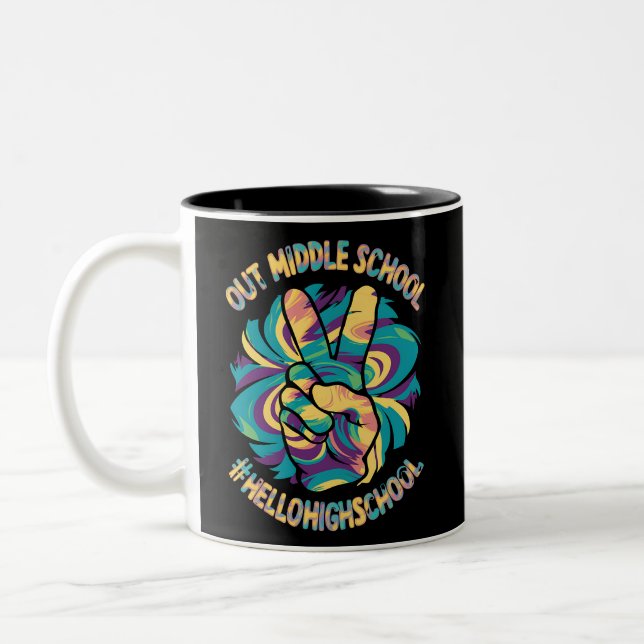 Peace Out Middle Hello High School Gefärbte Krawat Zweifarbige Tasse (Links)