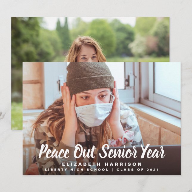 Peace Out Senior Year Foto Abschluss Ankündigung (Vorne/Hinten)
