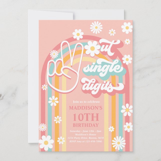 Peace Out Single Digits Boho Rainbow 10. Geburtsta Einladung (Vorderseite)