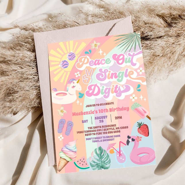 Peace Out Single Digits Groovy Daisy Birthday Einladung (Von Creator hochgeladen)