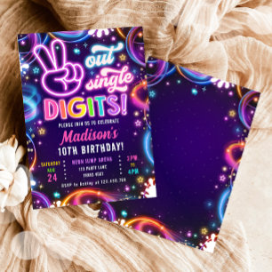 Peace Out Single Digits Neon Glow Girl Geburtstag Einladung