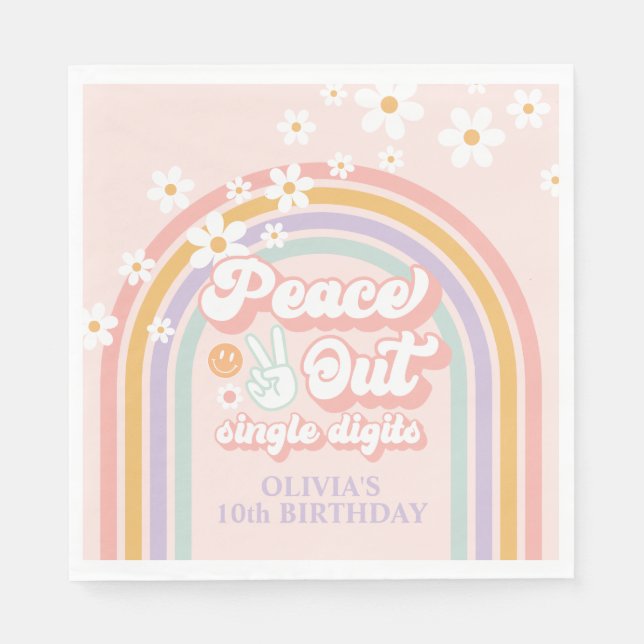 Peace Out Single Digits Pastel Regenbogen Serviette (Vorderseite)