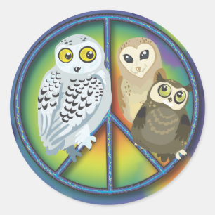 Peace Owl~stickers Runder Aufkleber