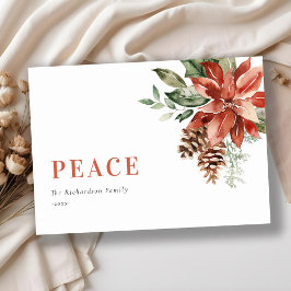 Peace Poinsettia Bunch Wasserfarben Pinienwald Wei Feiertagskarte
