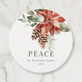Peace Poinsettia Bunch Wasserfarben Pinienwald Wei Geschenkanhänger