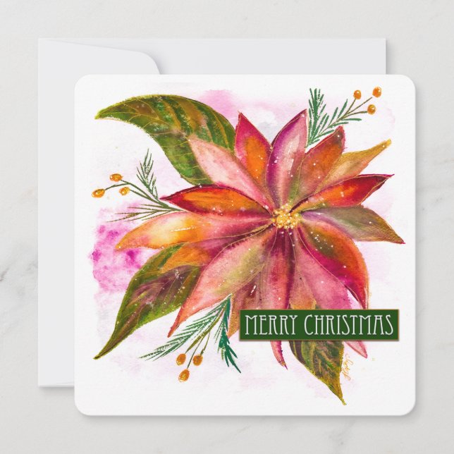 PEACE POINSETTIA Frohe Weihnachten Wasserfarben Fl (Vorderseite)