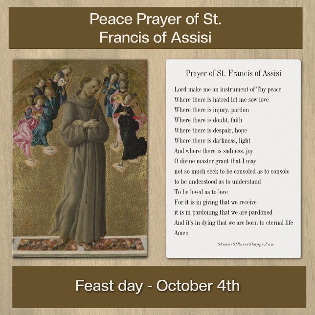 Peace Prayer St. Francis Prayer Card (Beautiful painting by Botticelli of St. Francis of Assisi with the traditional Peace Prayer. )