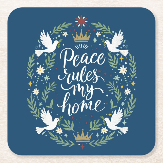 Peace Rules My Home Rechteckiger Pappuntersetzer (Vorderseite)