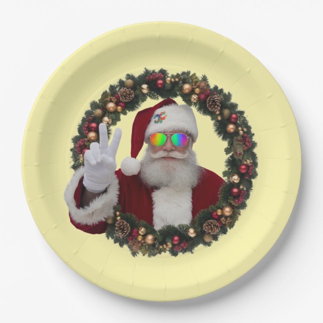 Peace Santa Wreath Plate Pappteller (Vorderseite)