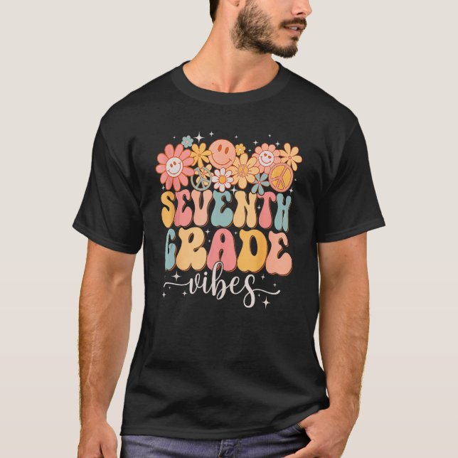 Peace Seventh Grade Groovy Vibes 7th Grade Back To T-Shirt (Vorderseite)