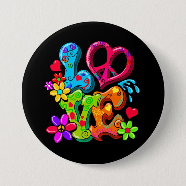 Peace Sign 60er Anti War Hippy Liebe Button (Vorderseite)