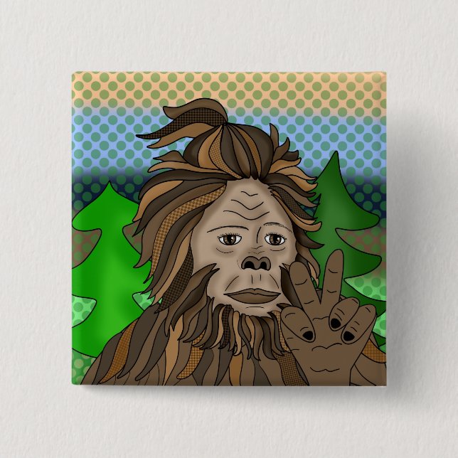 Peace Sign Bigfoot Sasquatch Button (Vorderseite)