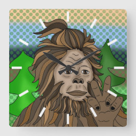 Peace Sign Bigfoot Sasquatch Quadratische Wanduhr