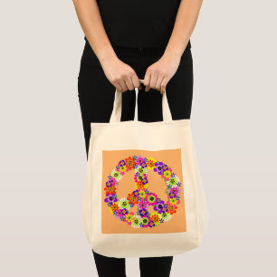 Peace Sign Bloral Cutout auf Peach Tragetasche