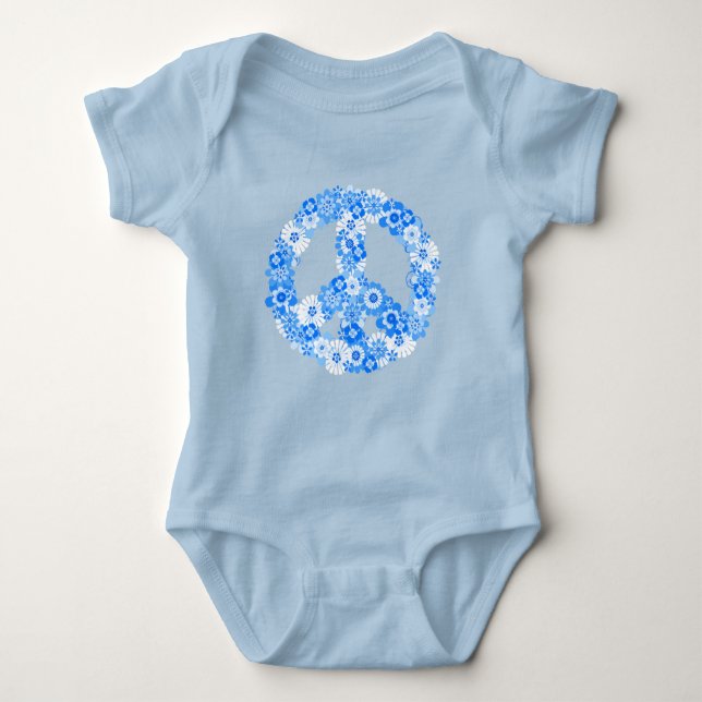 Peace Sign Blue Baby Strampler (Vorderseite)