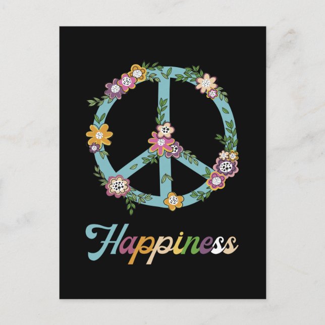 Peace Sign Blume farbenfrohe Happy Hippie Postkarte (Vorderseite)