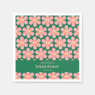 Peace Sign Blumen Green Pink Custom Brautparty Serviette