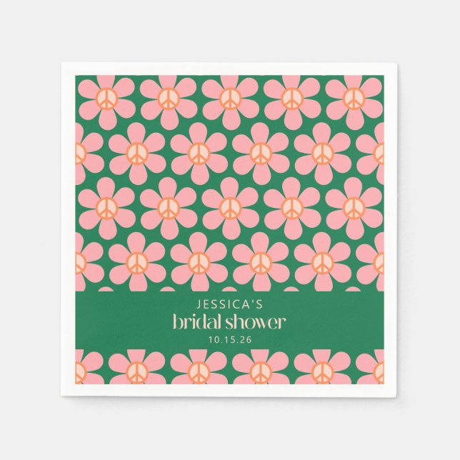 Peace Sign Blumen Green Pink Custom Brautparty Serviette (Vorderseite)