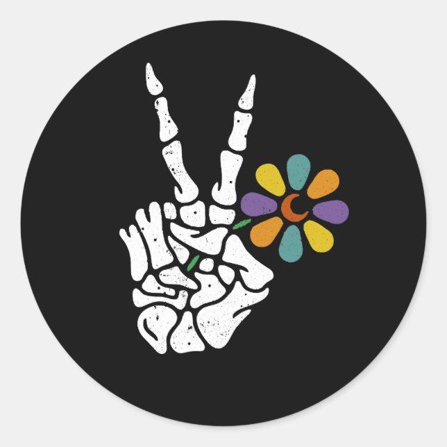 Peace Sign Bones Halloween Skeleton Hand Fingers F Runder Aufkleber (Vorderseite)