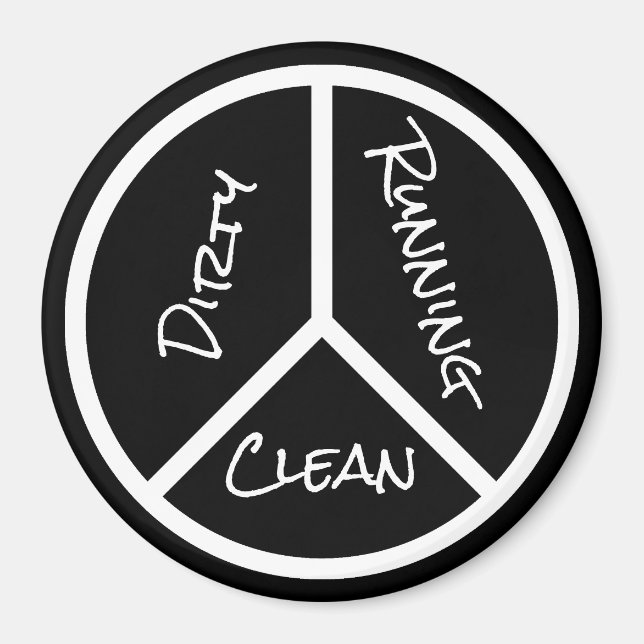 Peace Sign Clean Dirty Running B&W Geschirrspülmas Magnet (Vorne)