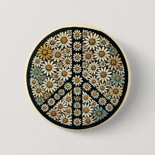Peace Sign Daisies Button
