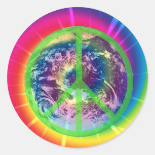 Peace Sign, Earth und Tye Dye Sticker