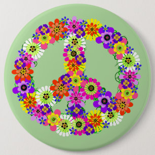 Peace Sign Floral Button