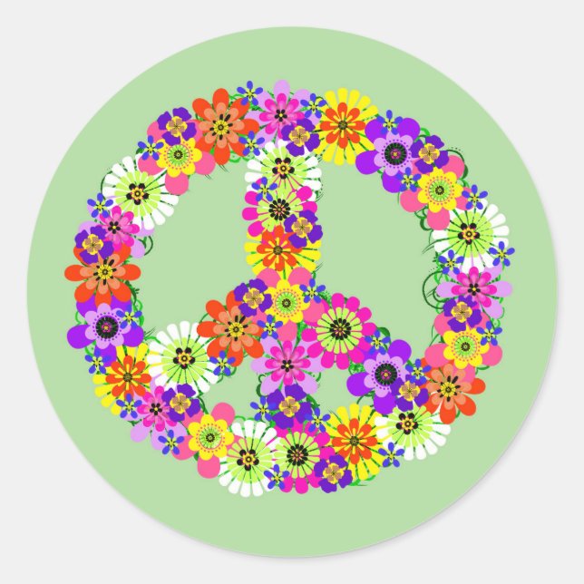Peace Sign Floral Classic Round Aufkleber (Vorderseite)