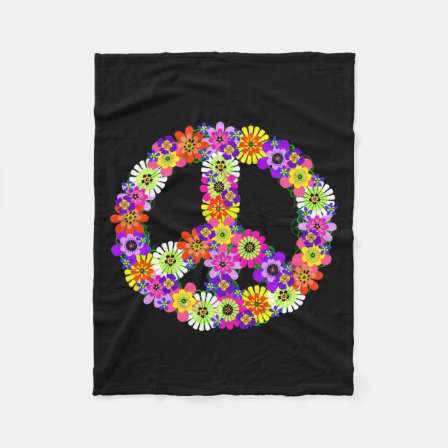 Peace Sign Floral in Black Fleecedecke (Vorderseite)