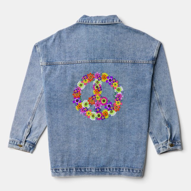 Peace Sign Floral Jeansjacke (Rückseite)