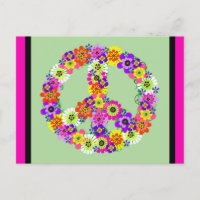 Peace Sign Floral mit Fuchsia und schwarzer Grenze