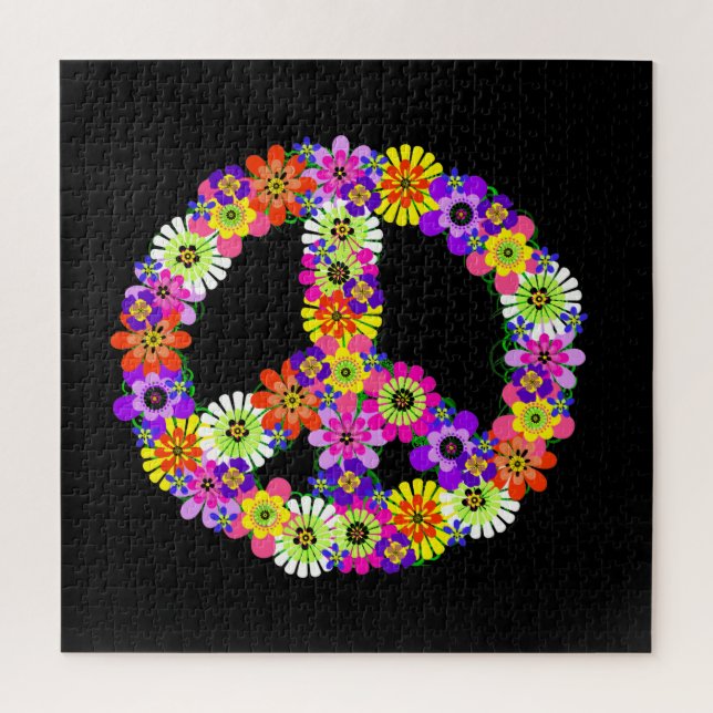 Peace Sign Floral on Black (Vertikal)