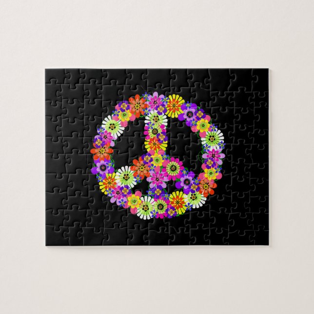 Peace Sign Floral on Black (Horizontal)