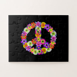 Peace Sign Floral on Black