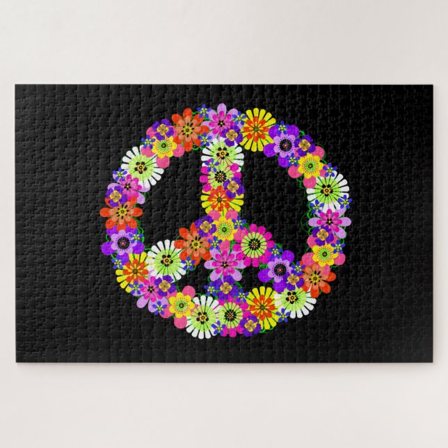 Peace Sign Floral on Black (Horizontal)