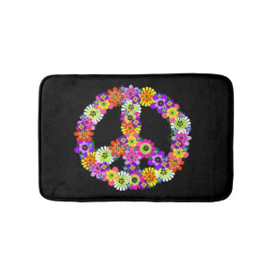 Peace Sign Floral on Black Badematte