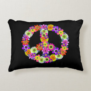 Peace Sign Floral on Black Dekokissen