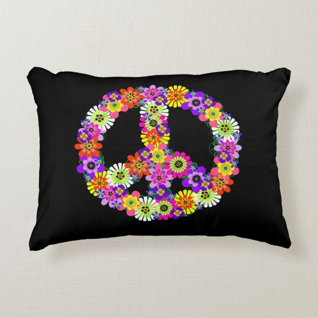 Peace Sign Floral on Black Dekokissen (Vorderseite)