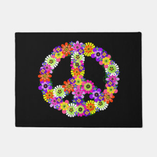 Peace Sign Floral on Black Fußmatte