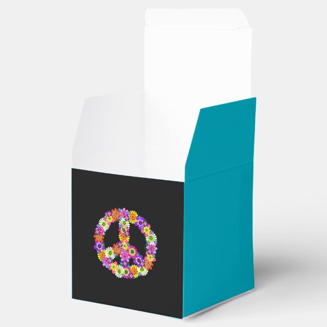 Peace Sign Floral on Black Geschenkschachtel (Geöffnet)