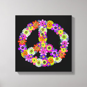 Peace Sign Floral on Black Leinwanddruck