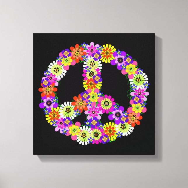 Peace Sign Floral on Black Leinwanddruck (Vorderseite)