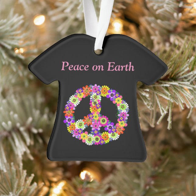 Peace Sign Floral on Black Ornament (Baum)