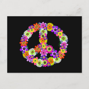 Peace Sign Floral on Black Postkarte