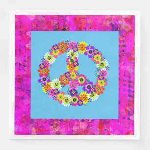 Peace Sign Floral on Blue Petals Serviette