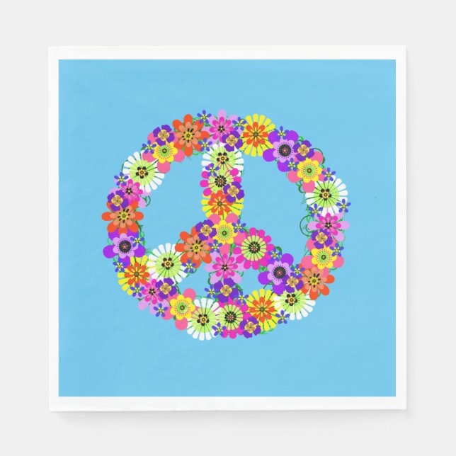 Peace Sign Floral on Blue Serviette (Vorderseite)